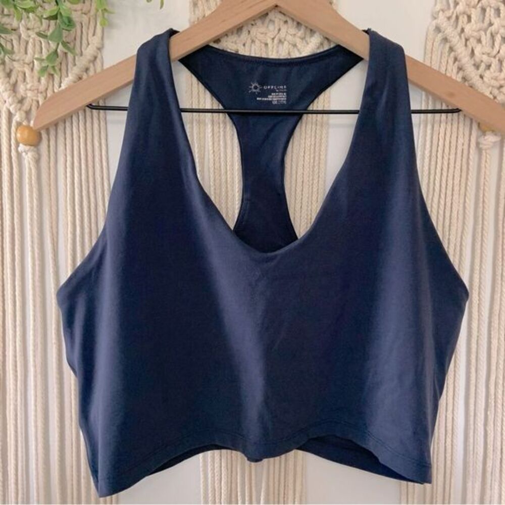 AERIE Offline Real Me Medium Support‎ Stretch Racerback Sports Bra Navy Blue XXL